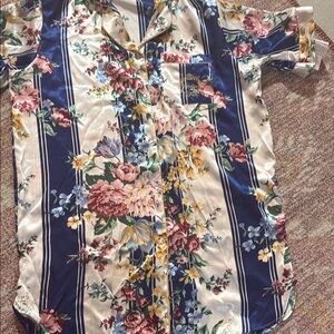 Floral Satin long button night gown size L